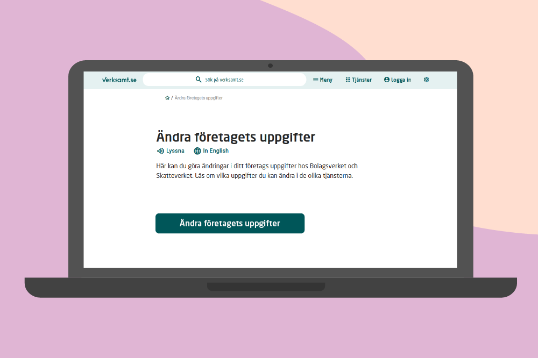 Illustration: Laptop som visar sidan Ändra företagets uppgifter