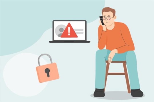 Illustration: Bekymrad man sitter på en pall och pratar i mobil
