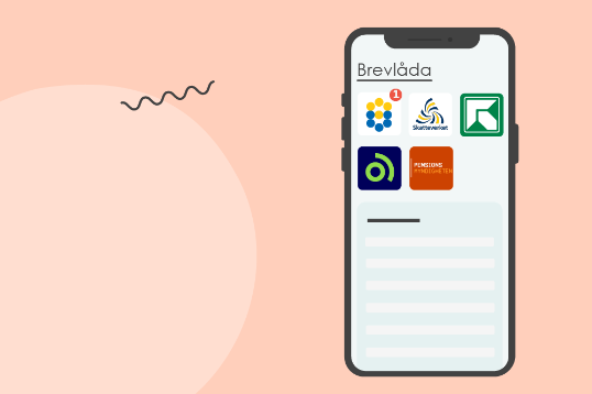 Illustration av en mobiltelefon inloggad i en digital brevlåda